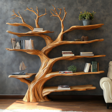 Sylvarque Sculpted Solid Wood Tree Bookshelf - Timberustic Tree Bookshelf