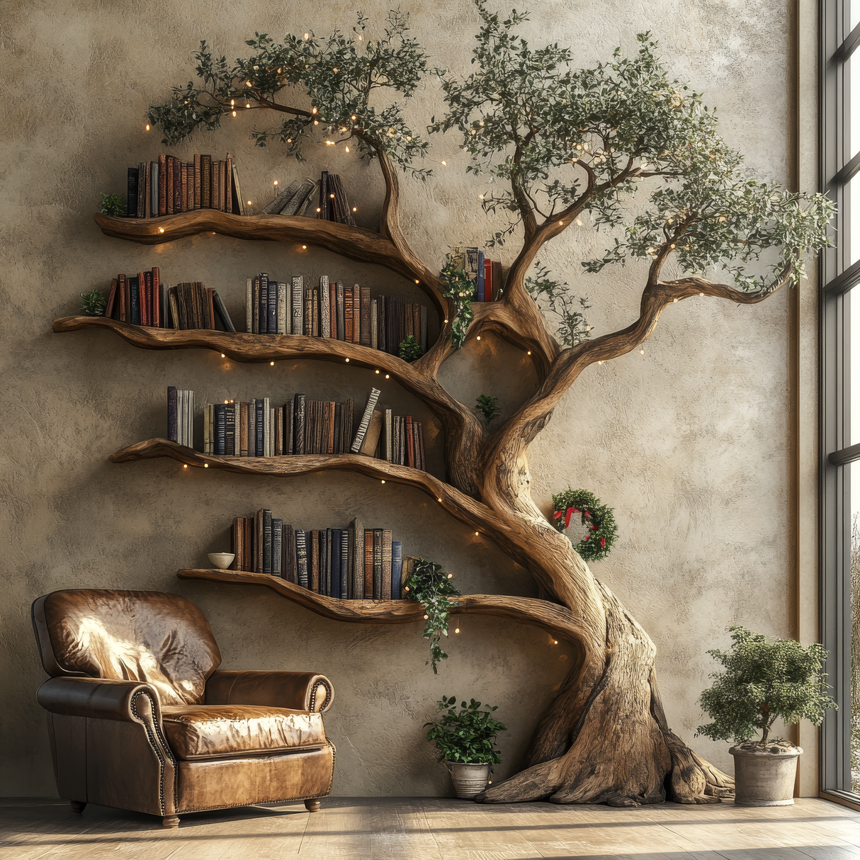 Sylvarune Sculpted Solid Wood Tree Bookshelf - Timberustic Tree Bookshelf