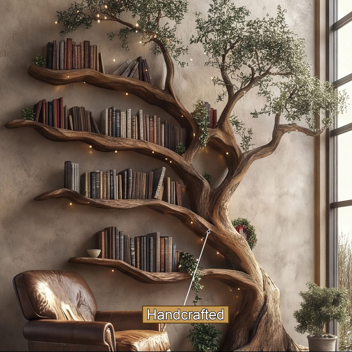 Sylvarune Sculpted Solid Wood Tree Bookshelf - Timberustic Tree Bookshelf