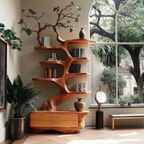 Sylvenoak Handcrafted Sculpted Solid Wood Tree Bookshelf with Drawers SPA023673