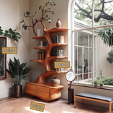 Sylvenoak Handcrafted Sculpted Solid Wood Tree Bookshelf with Drawers SPA023673