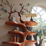 Sylvenoak Handcrafted Sculpted Solid Wood Tree Bookshelf with Drawers SPA023673