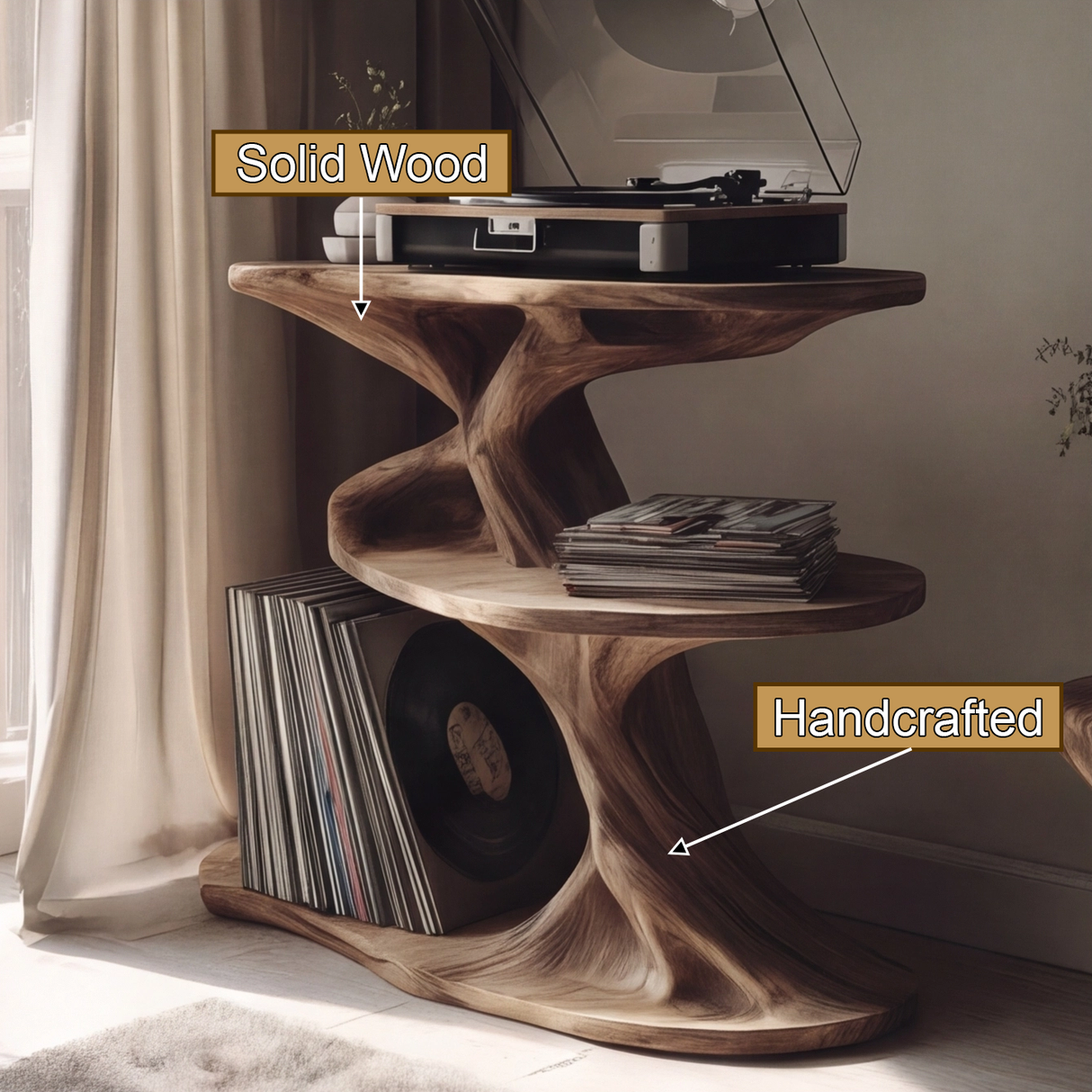 Sylvenoak Handcrafted Solid Wood Record Player Stand SPA214650