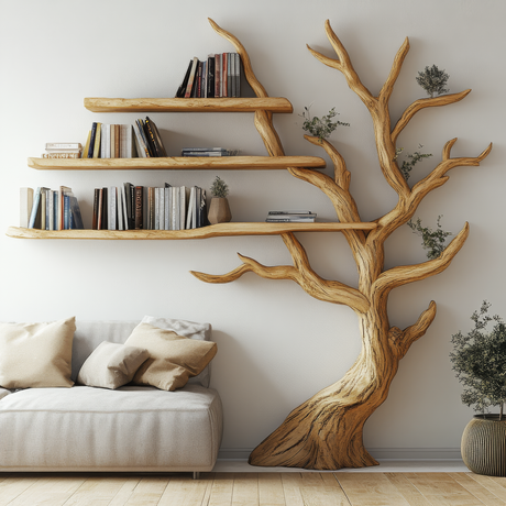 Sylvenoak Live Edge Solid Wood Tree Bookshelf - Timberustic Tree Bookshelf