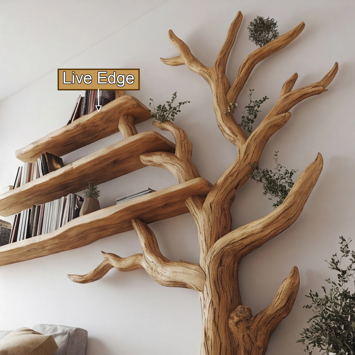 Sylvenoak Live Edge Solid Wood Tree Bookshelf - Timberustic Tree Bookshelf
