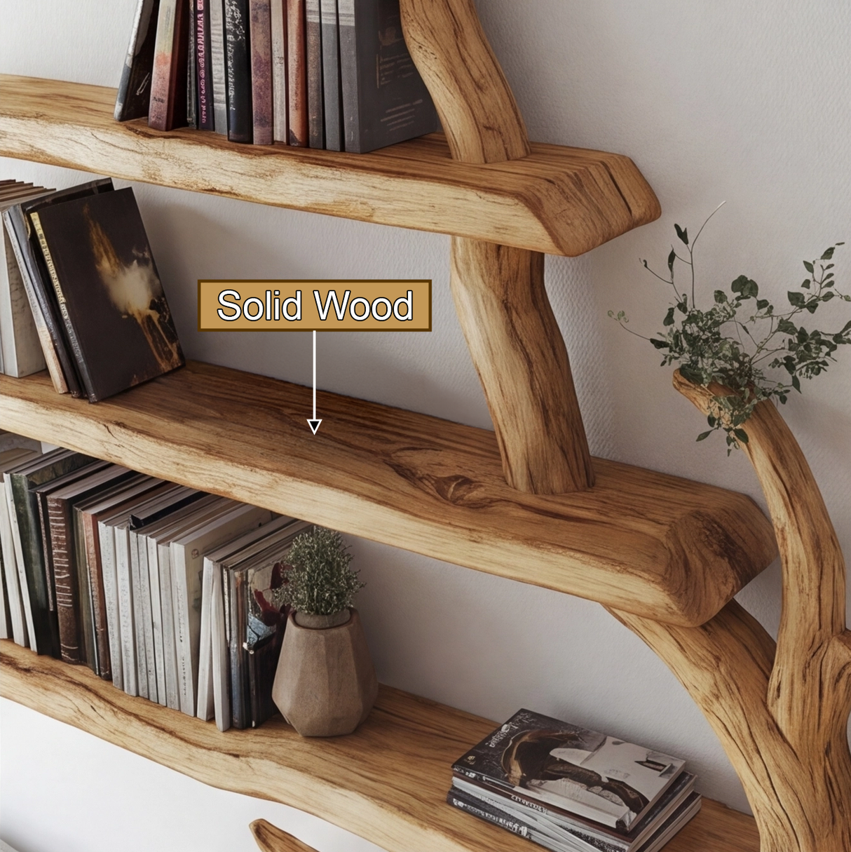 Sylvenoak Live Edge Solid Wood Tree Bookshelf - Timberustic Tree Bookshelf