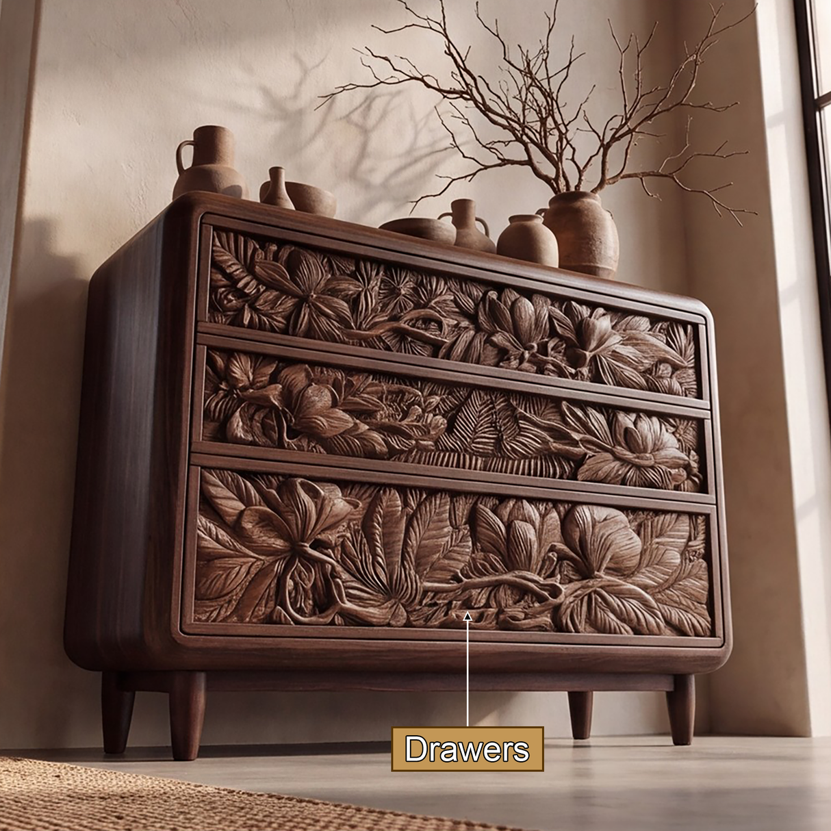 Sylvenor Sculpted Solid Wood Sideboard Cabinet SPA211435 - Timberustic Sideboard Cabinet