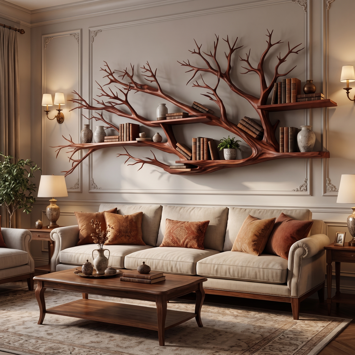 Sylvenroot Handcrafted Solid Wood Tree-Inspired Bookshelf Mahogany - Timberustic Tree-Inspired Bookshelf