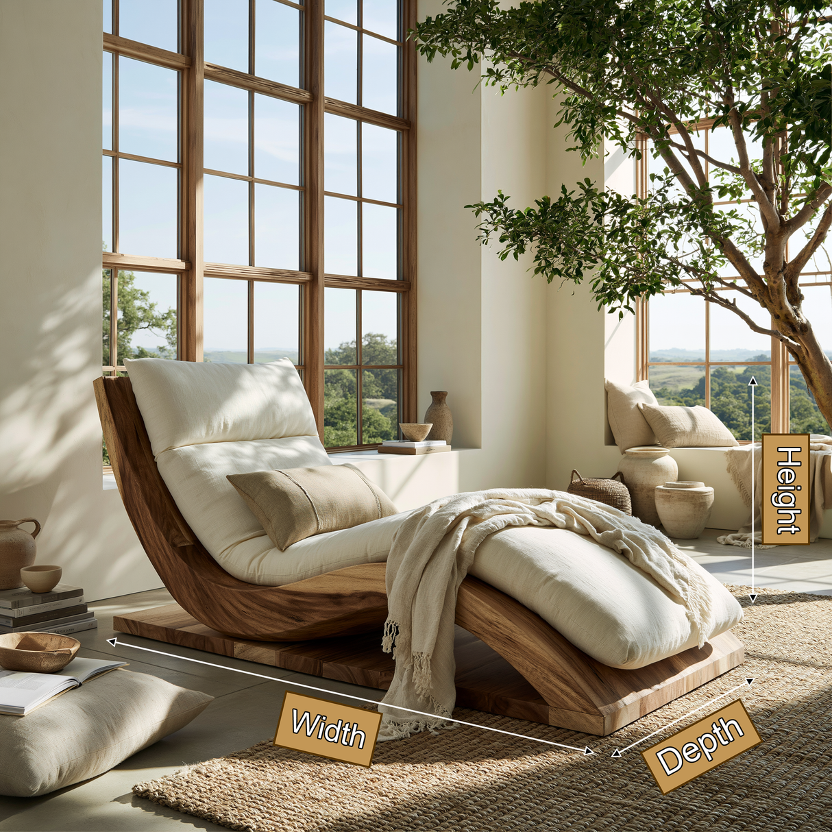 Sylvenza Handcrafted Solid Wood Chaise Lounge