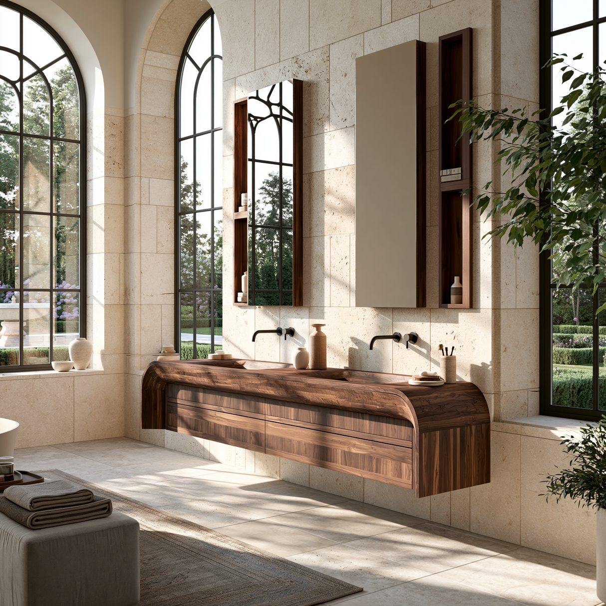 Sylverion Solid Wood Floating Bathroom Vanity with Integrated Sinks and Drawers
