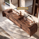 Sylverion Solid Wood Floating Bathroom Vanity with Integrated Sinks and Drawers