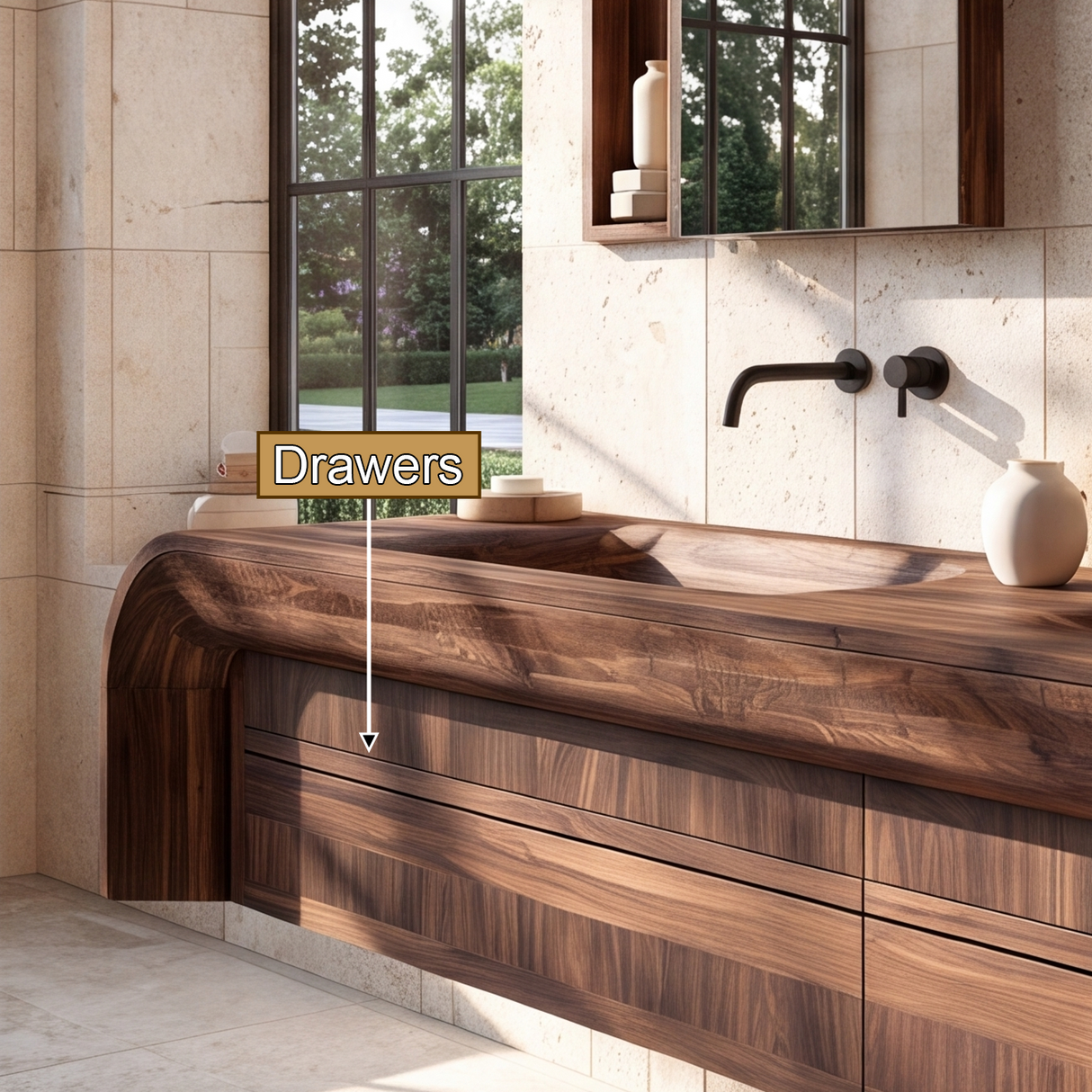 Sylverion Solid Wood Floating Bathroom Vanity with Integrated Sinks and Drawers