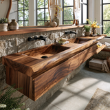 Sylverith Sculpted Solid Wood Floating Bathroom Vanity with Integrated Sinks and Drawers