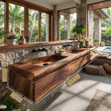 Sylverith Sculpted Solid Wood Floating Bathroom Vanity with Integrated Sinks and Drawers