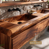 Sylverith Sculpted Solid Wood Floating Bathroom Vanity with Integrated Sinks and Drawers