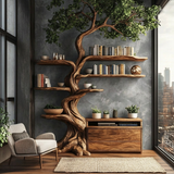 Sylveroak Organic Modern Tree Bookshelf with Drawers - Timberustic Tree Bookshelf