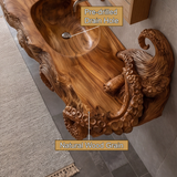 Thalorix Octopus Form Sculpted Solid Wood Floating Bathroom Vanity with Integrated Sink - Timberustic Floating Bathroom Vanity with Integrated Sink