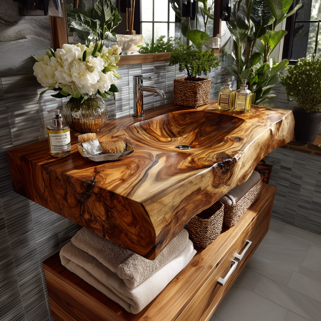 Talvera Live Edge Solid Wood Floating Bathroom Vanity with Integrated Sink SPA4834822 - Timberustic Floating Bathroom Vanity with Integrated Sink