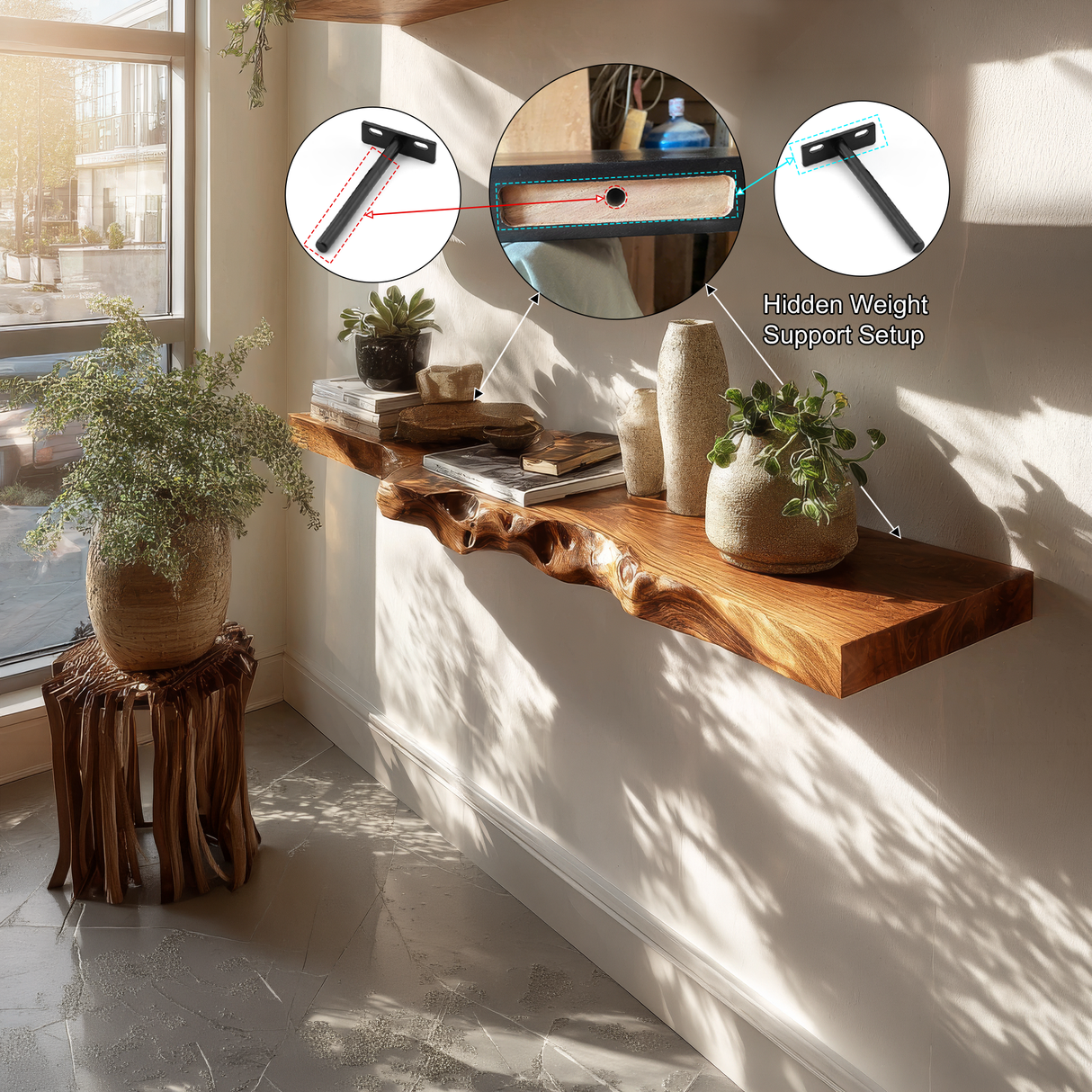 Talviro Live Edge Solid Wood Floating Shelf SPA283824 - Timberustic Floating Shelf