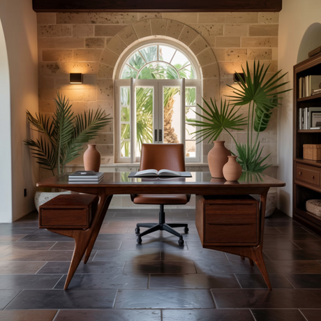 Taren Sculpted Handcrafted Solid Wood Desk with Drawers