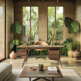 Taren Sculpted Handcrafted Solid Wood Desk with Drawers