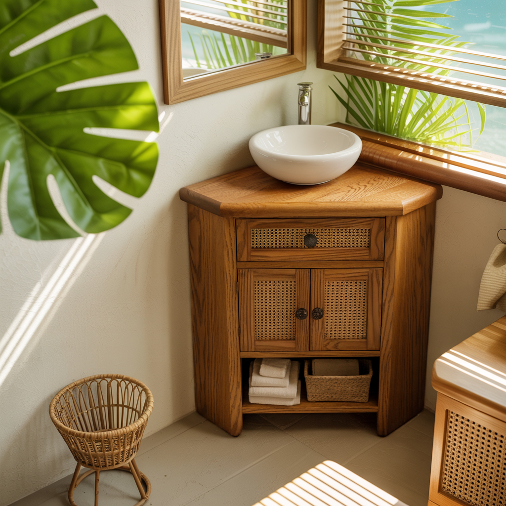 Tava Rattan-Front Corner Bathroom Vanity