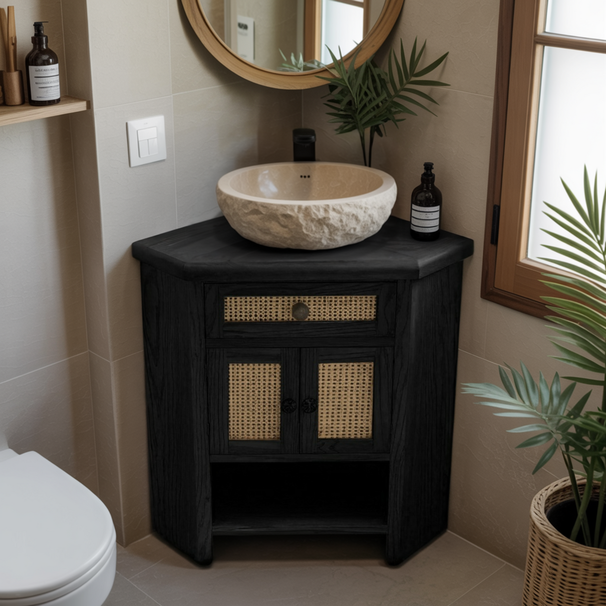 Tava Rattan-Front Corner Bathroom Vanity