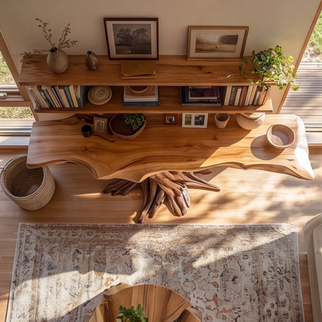 Tavren Sculpted Solid Wood Console Table with Shelves - Timberustic Console Table with Shelves