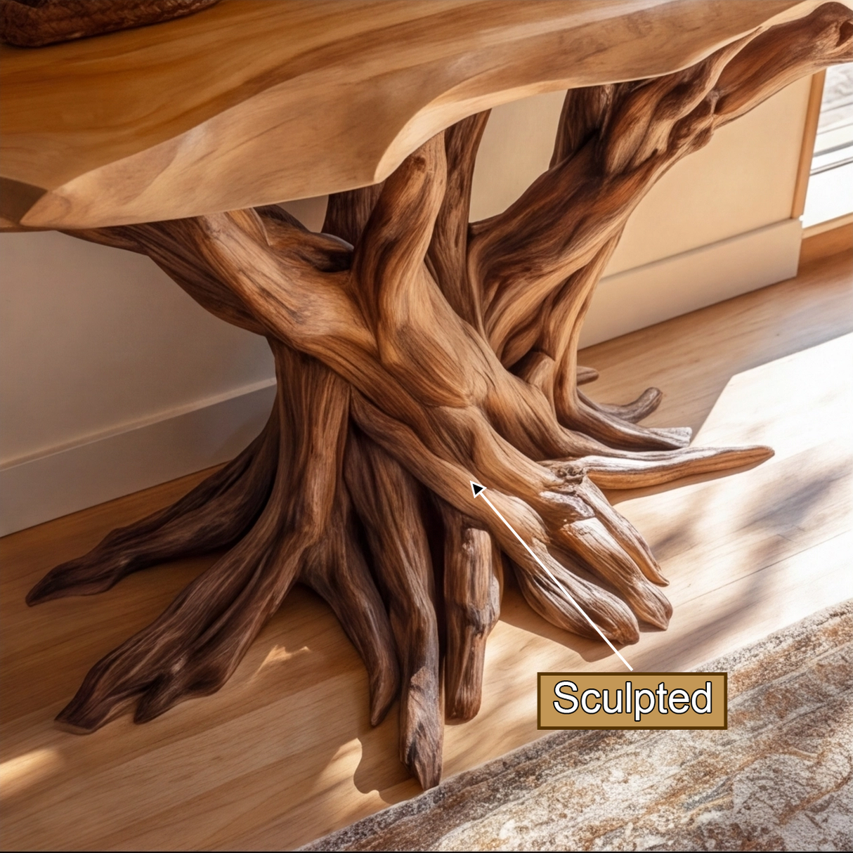 Tavren Sculpted Solid Wood Console Table with Shelves - Timberustic Console Table with Shelves