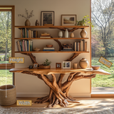 Tavren Sculpted Solid Wood Console Table with Shelves - Timberustic Console Table with Shelves