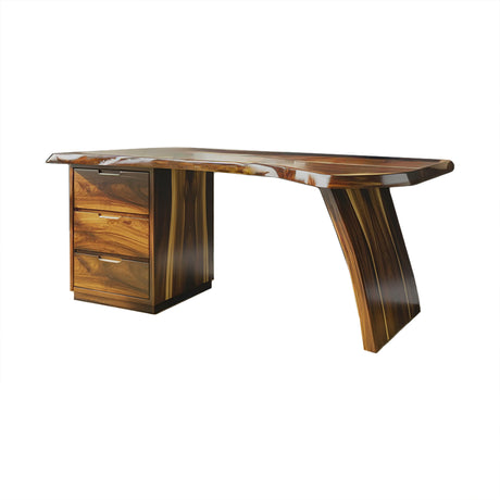 Tavrin Sculptural Solid Wood Desk with Drawers