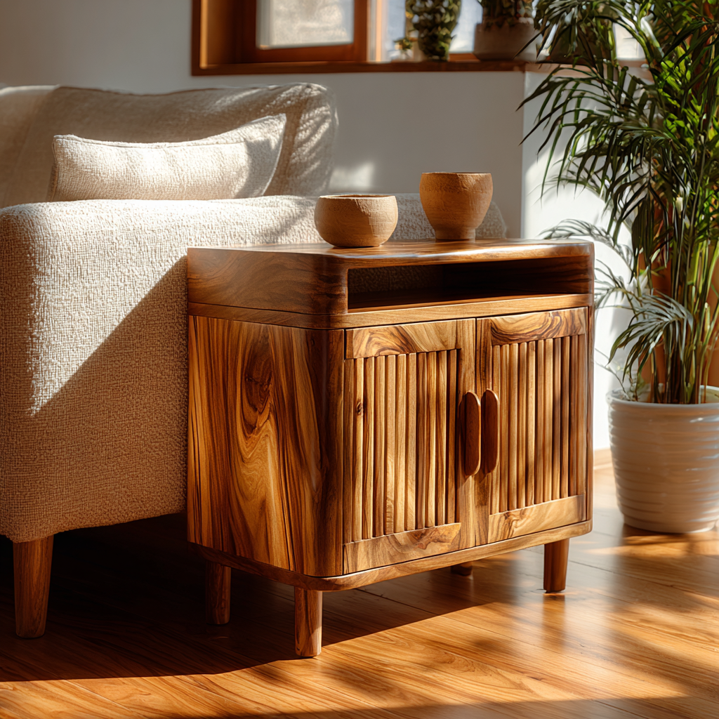 TerraLoom Slatted Solid Wood Side Table