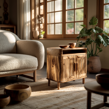 TerraLoom Slatted Solid Wood Side Table
