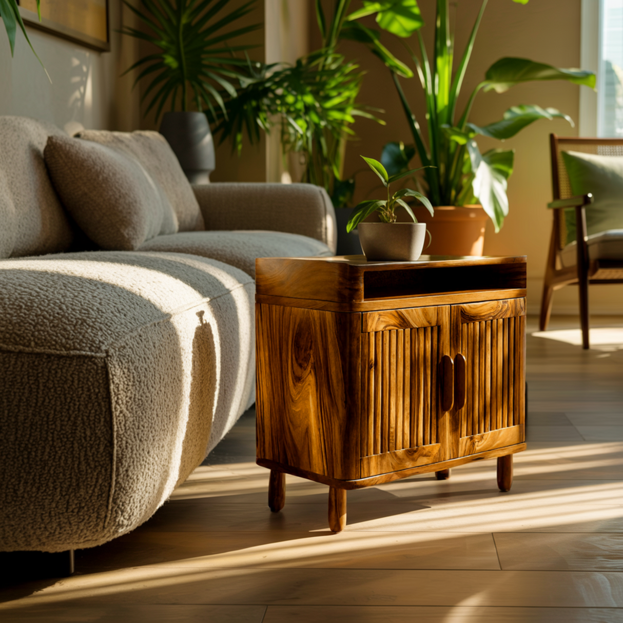 TerraLoom Slatted Solid Wood Side Table