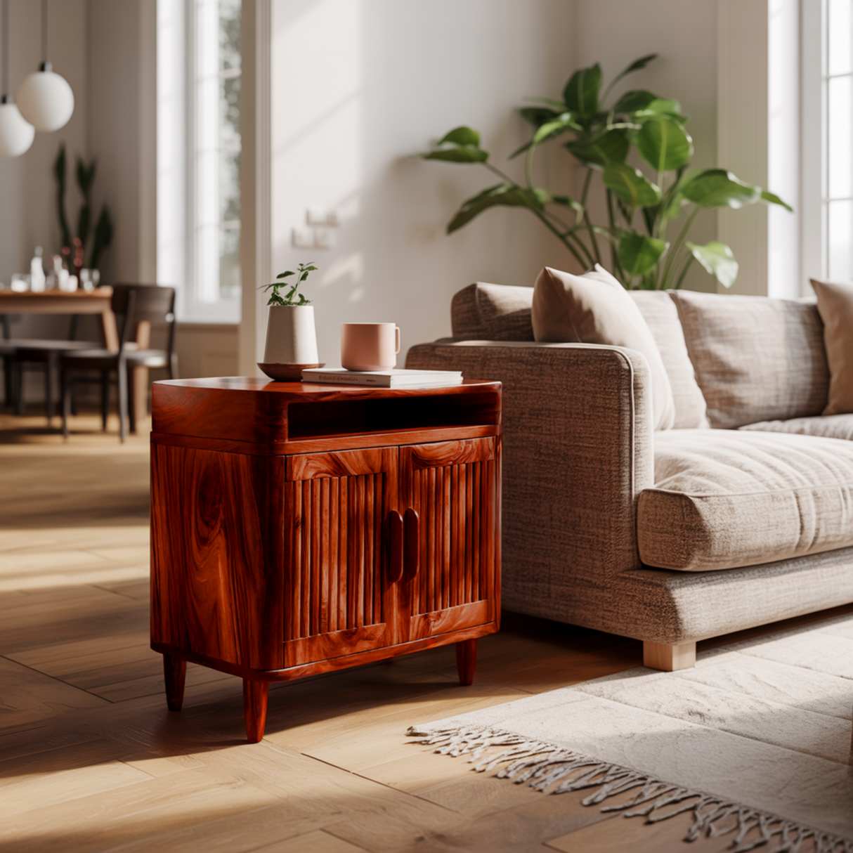 TerraLoom Slatted Solid Wood Side Table