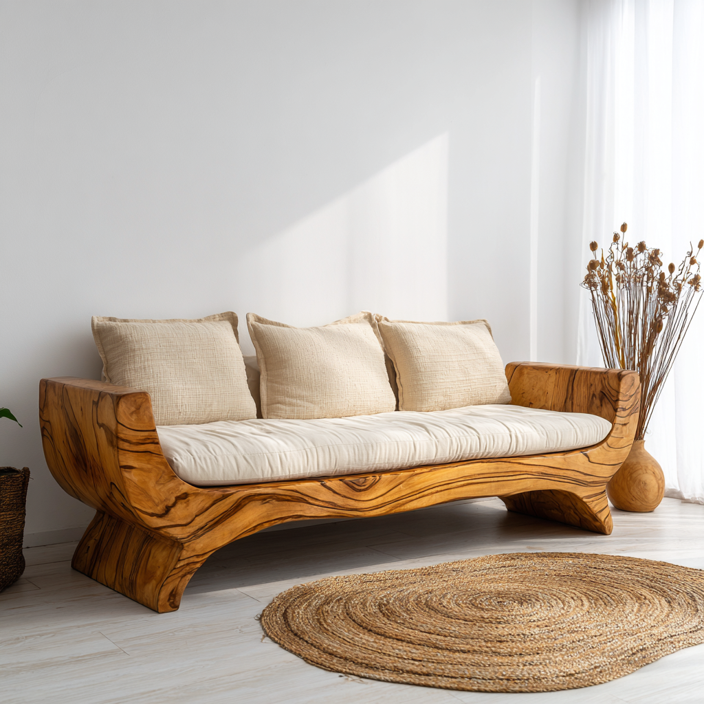 Terran Shore Handcrafted Solid Wood Sofa