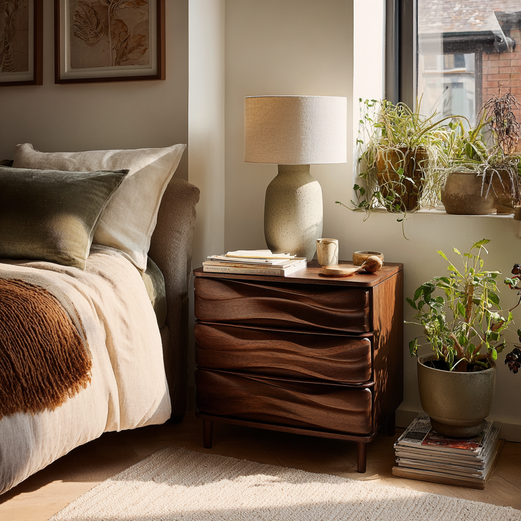 Terrawave Solid Wood Handcrafted Bedside Table