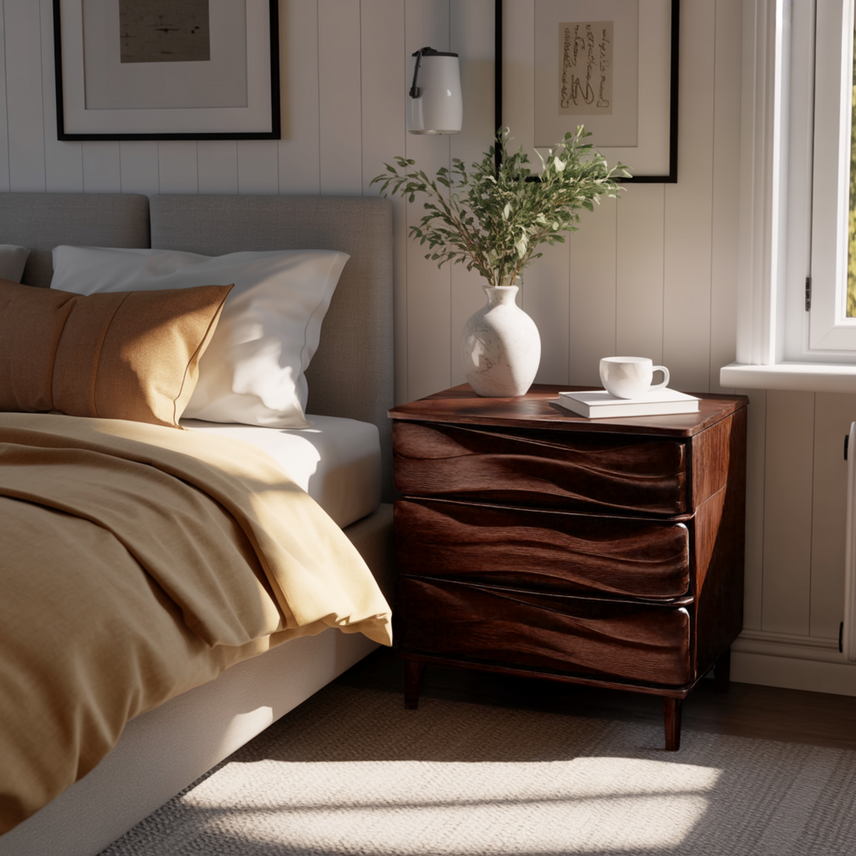 Terrawave Solid Wood Handcrafted Bedside Table