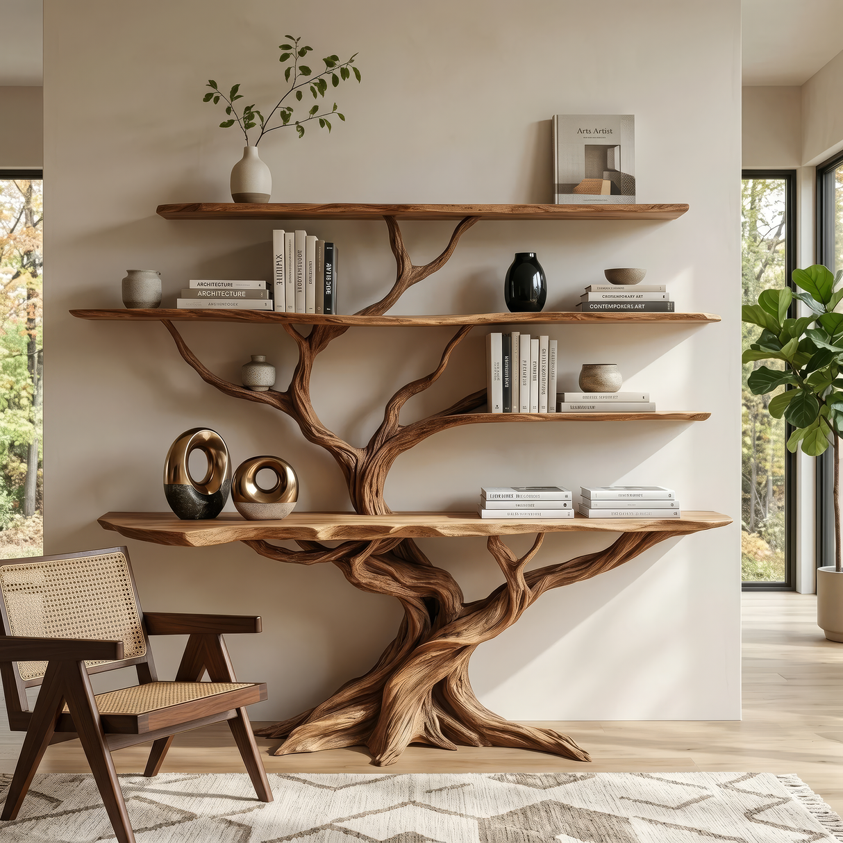 Thalnor Sculpted Solid Wood Console Table with Shelves - Timberustic Console Table with Shelves