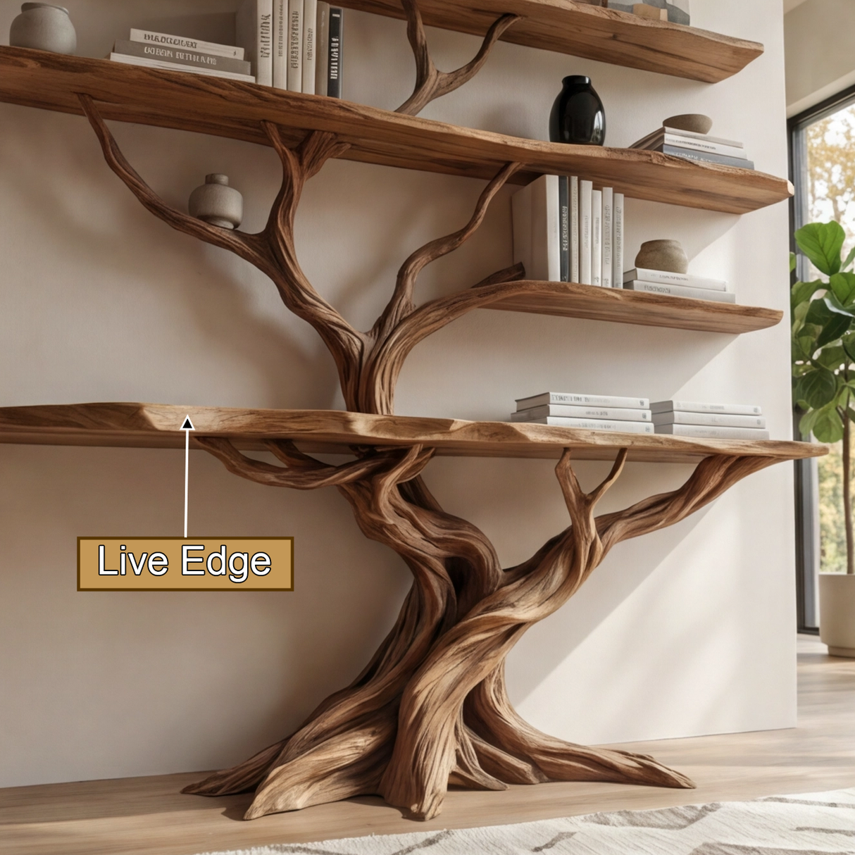 Thalnor Sculpted Solid Wood Console Table with Shelves - Timberustic Console Table with Shelves