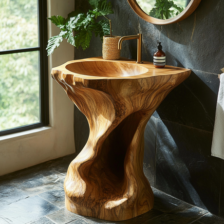 Thalor Sculpted Solid Wood Pedestal Sink - Timberustic Pedestal Sink