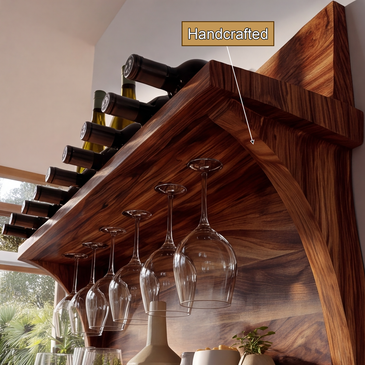 Thaloren Live Edge Handcrafted Floating Wine Shelf SPA215415 - Timberustic Floating Wine Shelf