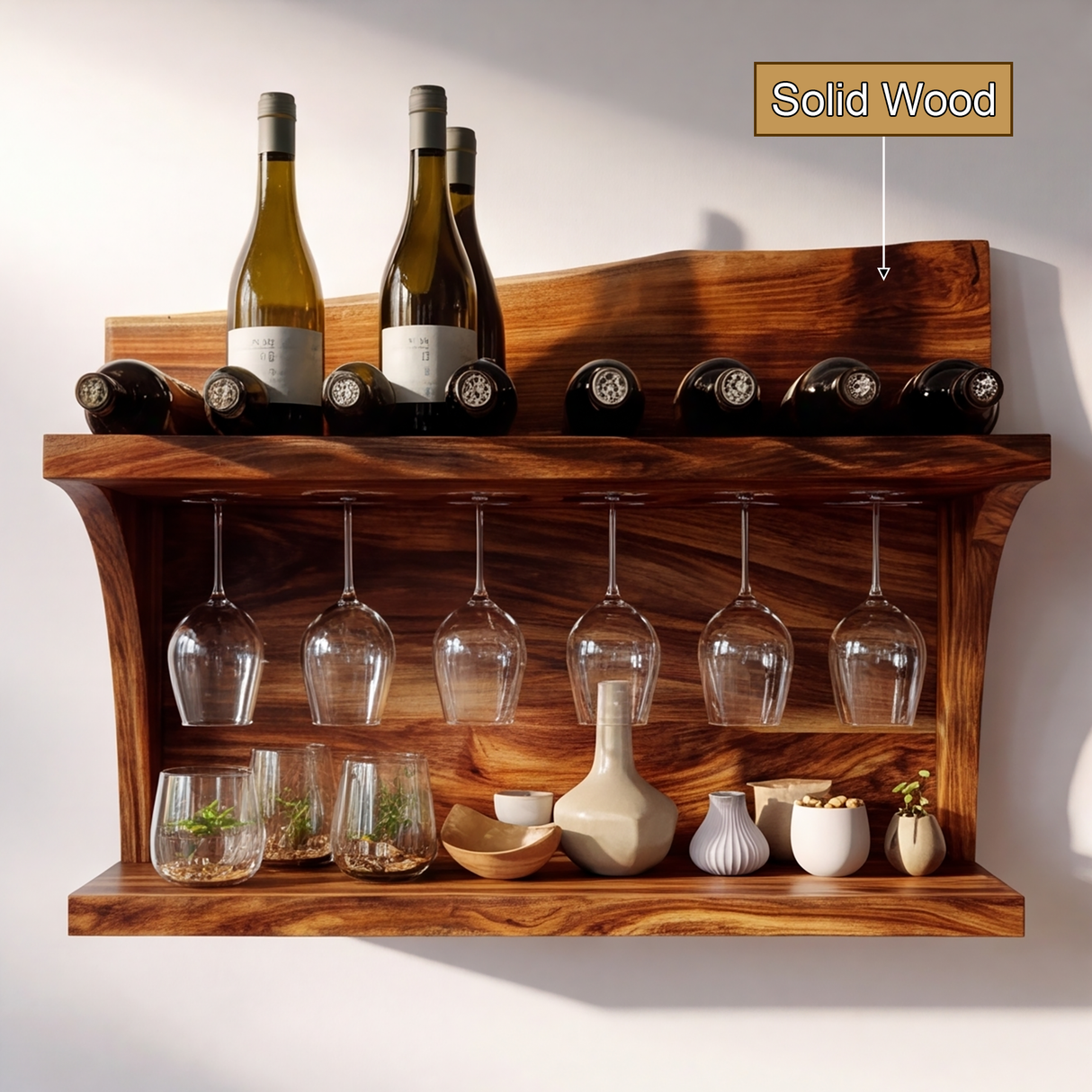 Thaloren Live Edge Handcrafted Floating Wine Shelf SPA215415 - Timberustic Floating Wine Shelf
