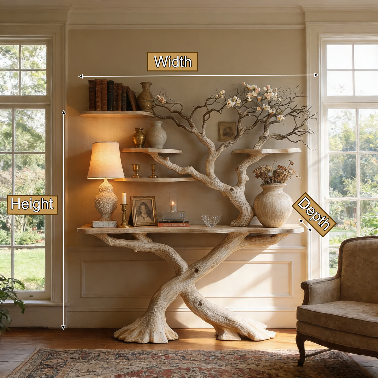 Thaloren Sculpted Solid Wood Console Table with Shelves - Timberustic Console Table with Shelves