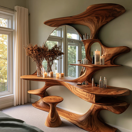 Thaloria Sculpted Solid Wood Cosmetic Table - Timberustic Cosmetic Table