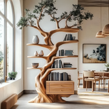 Thalorien Handcrafted Sculpted Solid Wood Tree Bookshelf with Drawers SPA039524