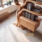 Thalorien Handcrafted Sculpted Solid Wood Tree Bookshelf with Drawers SPA039524