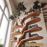 Thalorien Handcrafted Sculpted Solid Wood Tree Bookshelf with Drawers SPA039524