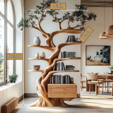 Thalorien Handcrafted Sculpted Solid Wood Tree Bookshelf with Drawers SPA039524