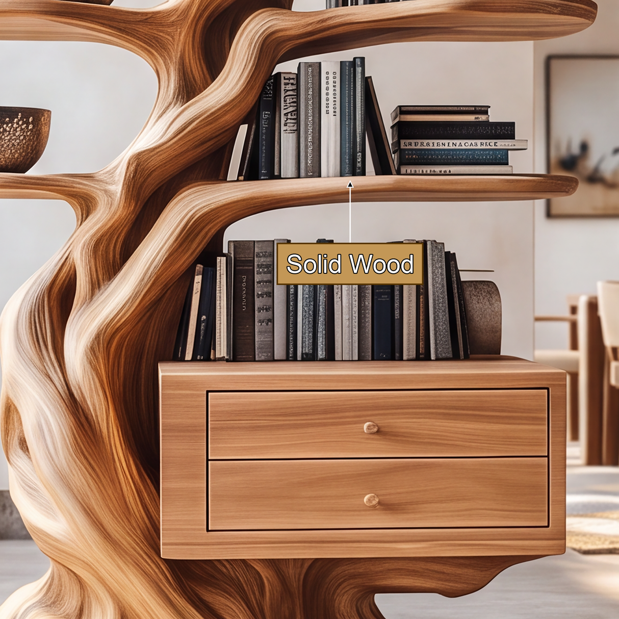 Thalorien Handcrafted Sculpted Solid Wood Tree Bookshelf with Drawers SPA039524